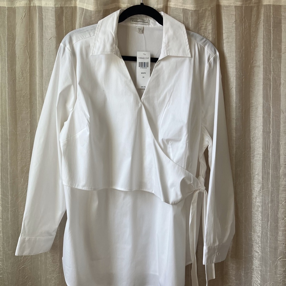 Brand New Woman’s White Long Sleeve Blouse With Side Tie.